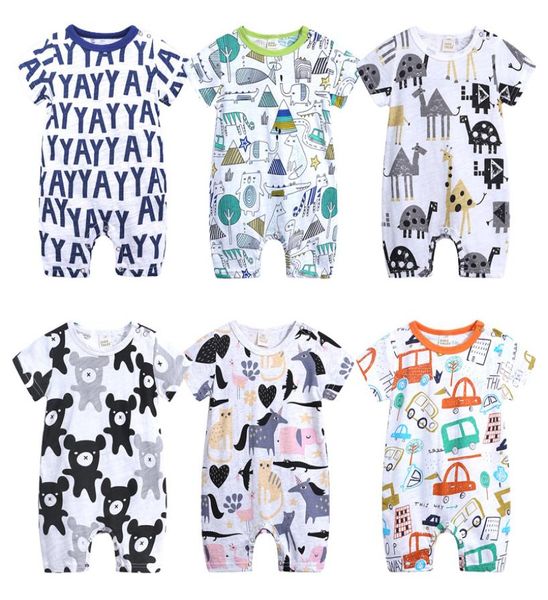 

baby boys jumpsuits cartoon 6 designs summer short sleeve cartoon animal letter printed rompers clothes girls playfit 018m2443080, Blue