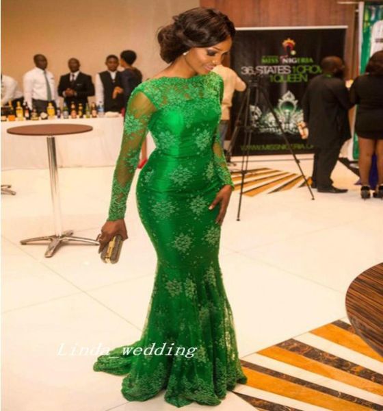 

new arrival green colour trumpet mermaid high neck long sheer sleeves applique floorlength evening dress women gowns6279771, Black;red