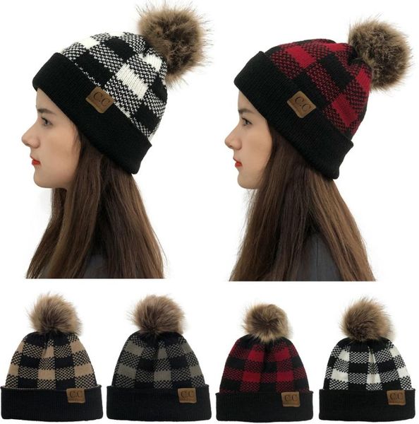 

christmas warm woolen hat xmas generous lattice crimping color matching cc standard detachable wool ball crimping knitted hats7006130, Yellow