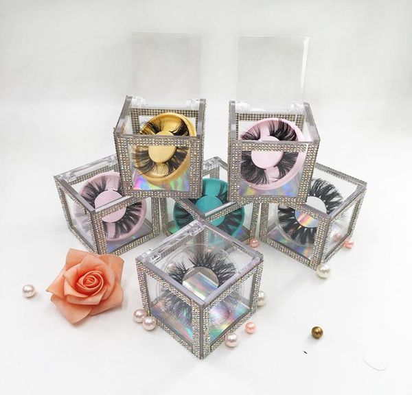 

25mm full strip mink lashes rhinestone lash package crystal clear square diamond lash boxes with dramatic eyelash3483577