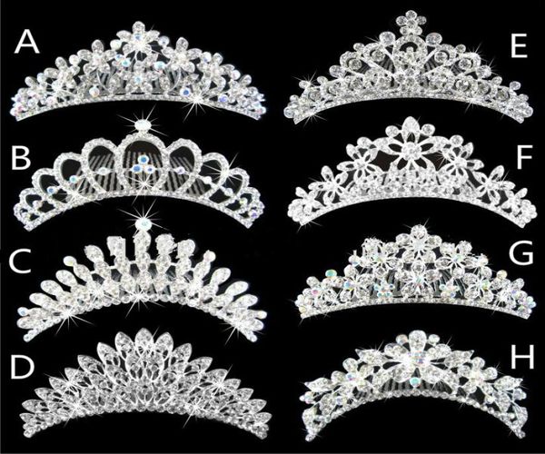 

2015 shiny crystals wedding crowns sparking rhinestone bridal tiaras hair accessories headpieces comb back wedding jewelery 8 styl3610997, Silver