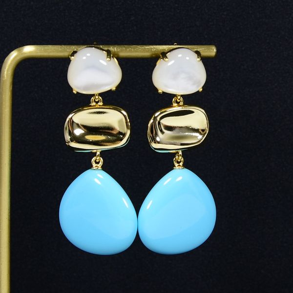 

blue turquoise triangle shape dangle cz beads wedding studs earrings, Silver
