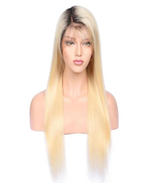 

1bt613 glueless full lace human wig with baby hair pre plucked 150 density brazilian remy hair ombre blonde human hair wigs6570890, Black;brown