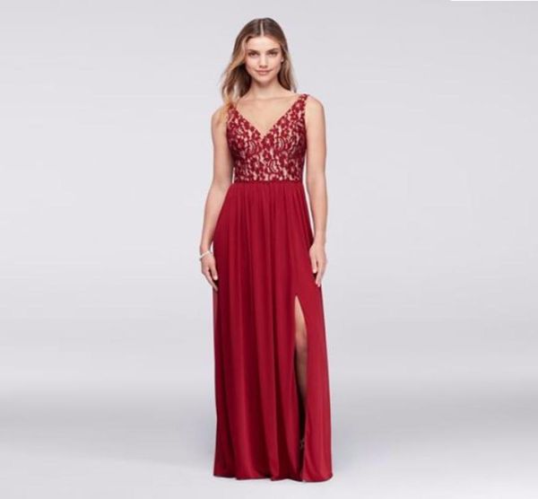

new illusion front slit vneck lace and chiffon bridesmaid dress w11104 wedding party evening formal gowns5100561, White;pink