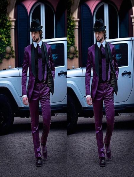 

brand new purple men wedding tuxedos fashion groom tuxedos black shawl lapel one button men blazer 2 piece suitjacketpantstie 7598315, Black;gray