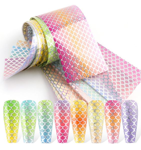 

10pcspack nail foil stickers mermaid fish scale set holographic pink green nail art adhesive gilding sliders manicure decor ch9117691724, Black