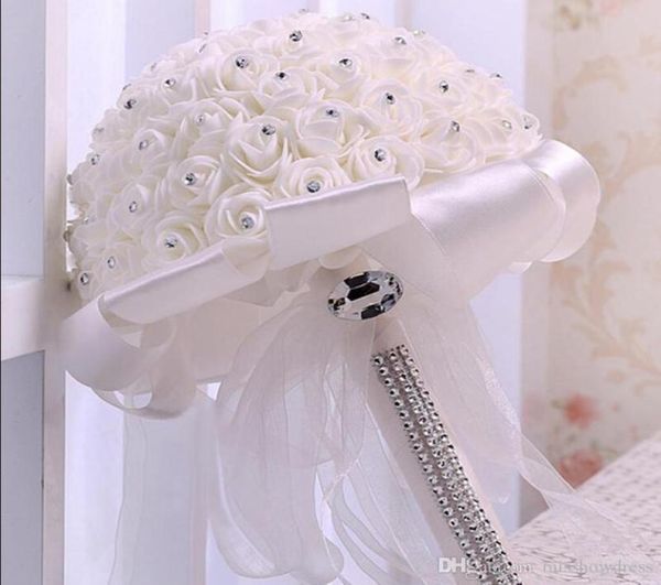 

cream satin rose bridal wedding bouquet wedding decoration crystals artificial flower bridesmaid bridal hand holding brooch flower4055691