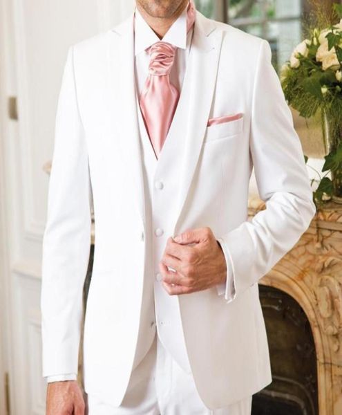 

2018 three piece white wedding groomsmen tuxedos for groom wear peaked lapel classic fit one button custom made evening party men 7986749, Black;gray