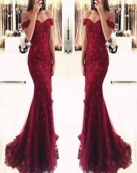 

junoesque burgundy lace mermaid prom dresses appliques off the shoulder beaded sequins long prom gowns evening dresses wear 6381898, Black