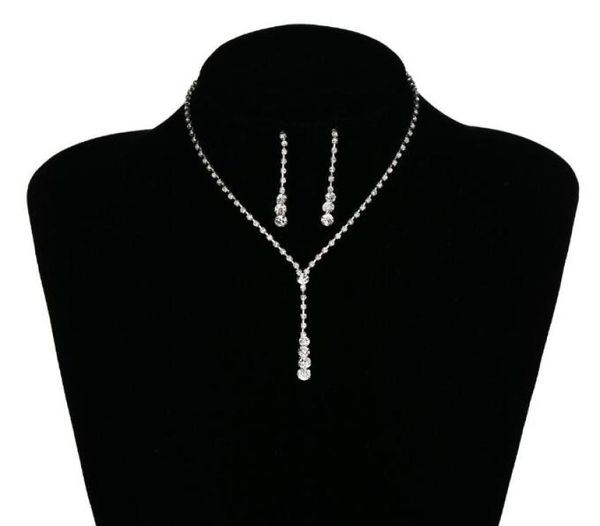 

2019 bling crystal bridal jewelry set silver plated necklace diamond earrings wedding jewellery sets for bride bridesmaids women a5993570, White