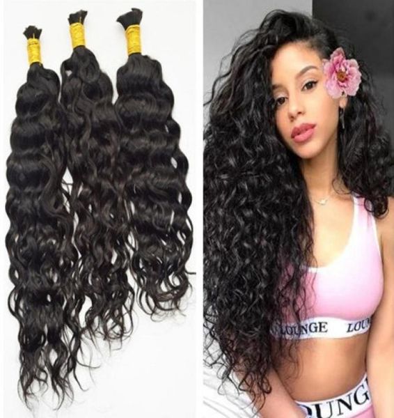 

brazilian bulk hair 3pcs lot 100 human wet and wavy micro mini braiding hair bulks grade 9a1147401, Black