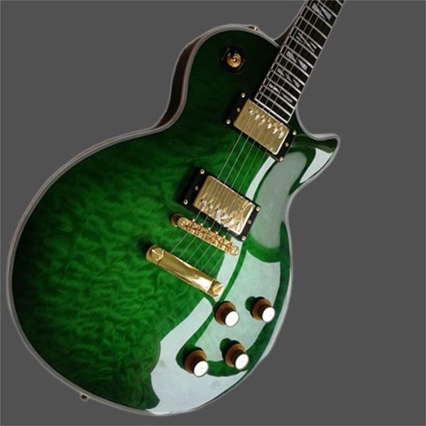 

custom electric guitar green flower pattern, ebony fingerboard, gold accessories, ing