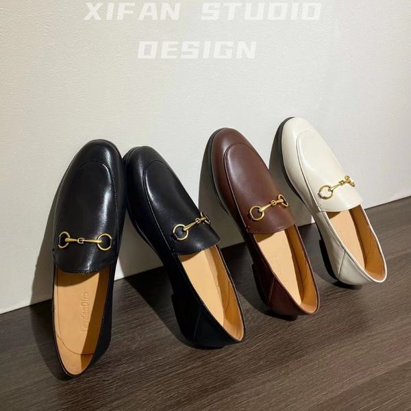 

luxury designer loafers women's shoes flat leather shoes comfortable lazy slip on classic fashion all-match, Black