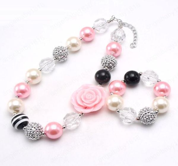

fashion girls beautiful flower beads necklace diy bracelets chunky bubblegum jewelry kids necklace for birthday gift7839591, Red;brown
