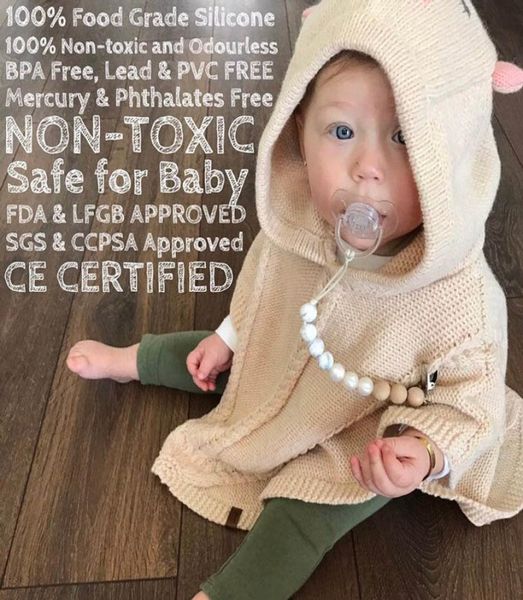 

new ins baby wood bead pacifier chain clips with cover foreign trade hand made natural infant baby gracious pacifier hold4445352