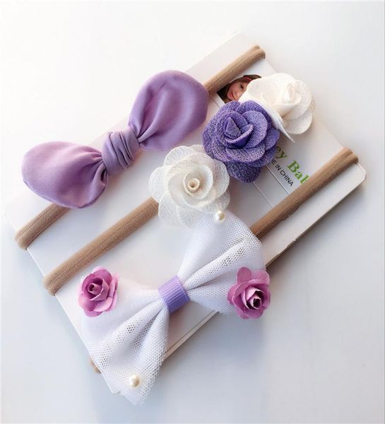 

3pcsset european baby girl headband nylon hair bows children hair band rabbit ears hair accessories set hairbands 7422729, Slivery;white