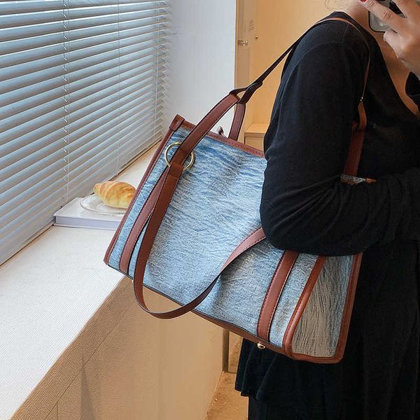 

large capacity bag for women new canvas contrast handheld tote bag casual one shoulder underarm bag