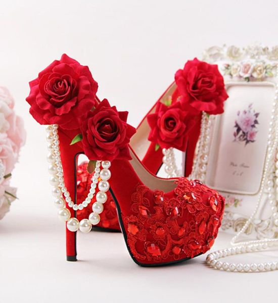 

red wedding shoes flower rhinestone bridal dress shoes stiletto heel flock leather fashion women crystal applique prom pumps6934186, Black