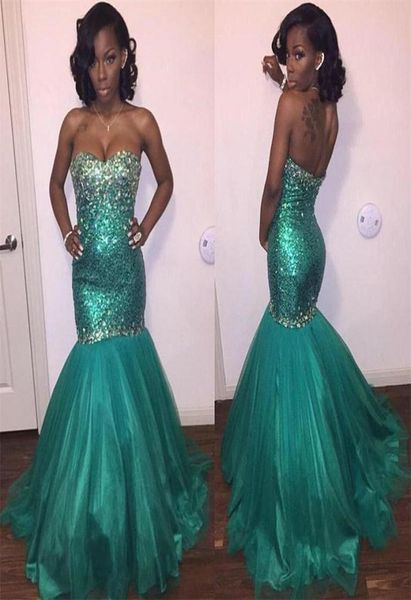 

sparkly turquoise prom dresses strapless beaded sequined evening gowns mermaid stunning rhinestone black girl party gowns2585728