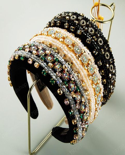 

delicate multi color crystal headband for woman gorgeous colorful rhinestone sponge wide hairband woman party headpieces5611425, Slivery;white