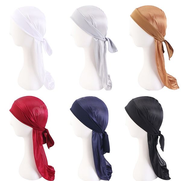 

men's silky durags bandanas turban hat stretchy satin durag pirate hat men hip hop headband biker headwrap, Blue;gray