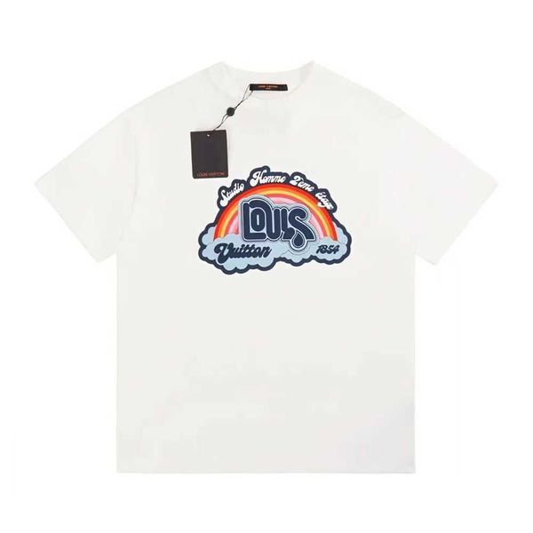 

louiseity fashion viutonity2023ss spring/summer new letter rainbow printing embroidered t-shirt with and short sleeves for men womenfq29, White;black