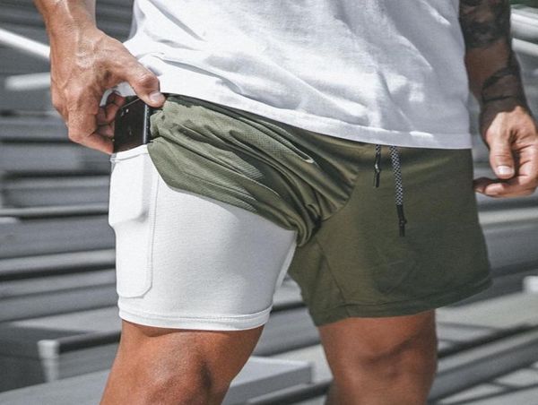 

2020 double layer shorts quick drying beach shorts gym pocket jogging running 2 in 1 fitness workout sweatpants7850674, Black;blue