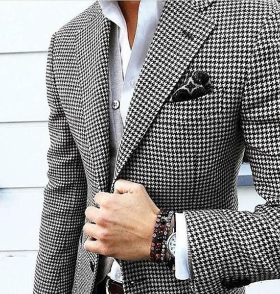 

houndstooth custom made mens checkered suit dress 2019 tailored black weave hounds tooth check wedding men suits jacketblack pant4352933, Black;gray