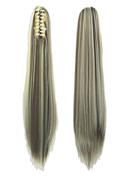 

007 synthetic ponytail long straight hair 16quot22quot clip ponytail hair extension blonde brown ombre hair tail with drawstr6334663, Black
