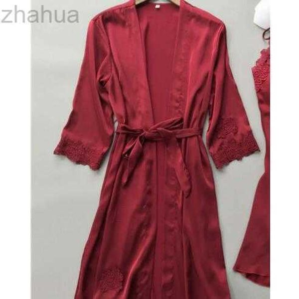 

womens robe & gown sets lace bathrobe + night dress sleepwear womens sleep clothing faux silk robe femme lingerie, Black;red