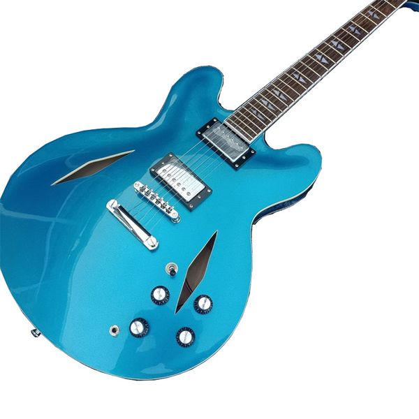 

silver powder blue, electric guitar, diamond shaped double space, customizable