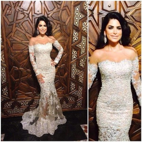 

beaded lace applique prom dress sheer jewel neck long sleeves sweep train formal party dress for women new tulle mermaid even4458614, Black