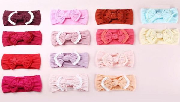 

sweet soft lace headbands baby jacquard hair accessories knot hair bow soft band whole 27 colors european cute head band bouti5200554, Slivery;white