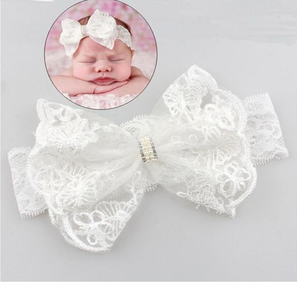 

baby girl headband bows lace crystal bow flower baby kids newborn hairbands pography prop baby girl headband girl9862007, Slivery;white