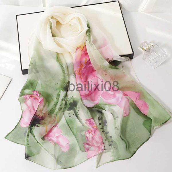 

scarves women fashion long floral print silk scarf summer thin soft georgette lotus leaf sunscreen scarves muslim hijab beh shawl j230703, Blue;gray