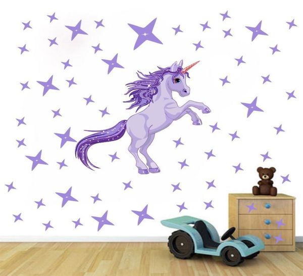 

girls purple wall decal princess room personalized unicorn art sticker bedroom nursery decal mural stars animal mural1076851