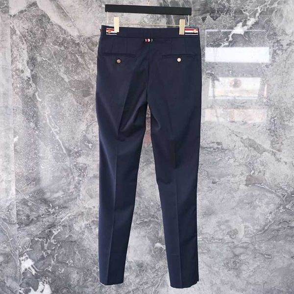 

men's pants 2023 fashion luxury brand tb pants men slim fit casual suit pants business blue spring autumn solid wool cotton formal trou, Black