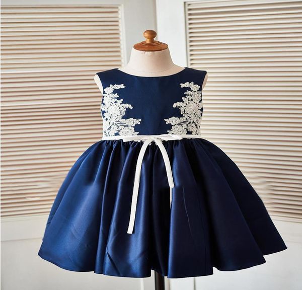 

lovely navy blue satin applique tealength girl039s pageant dresses flower girl dresses princess party dresses custom made 2143929609, White;red