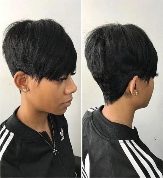 

pixie cut wigs brazilian human hair straight short bob wig for women 150 remy machine made hair4299482, Black;brown