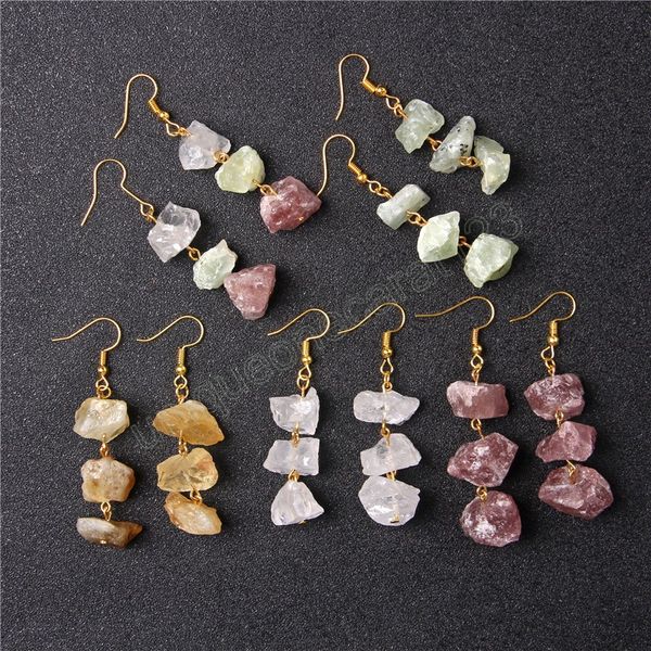 

bohemia natural stone crushed stone irregular earrings for women girls colorful simple handmade stone geometric earrings gifts, Silver