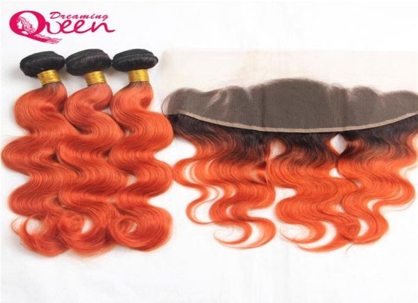 

t1b 350 body wave ombre brazilian virgin human hair weaves 3 bundles with 13x4 ear to ear bleached knots lace frontal closure with5518659, Black;brown
