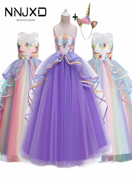 

rainbow unicorn cosplay girl dress party elegant flower lace long tutu formal ball gown princess baby dresses 5 7 8 12 14 years lj7763241, Red;yellow