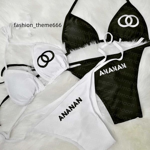 

embroidered letter swimwear women bikinis set fashion backless bathing suit halter neck swim suits, White;black