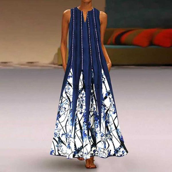 

women long maxi dresses female summer printing dress ladies casual vintage loose sleeveless dress tank vestidos l230621, Black;gray