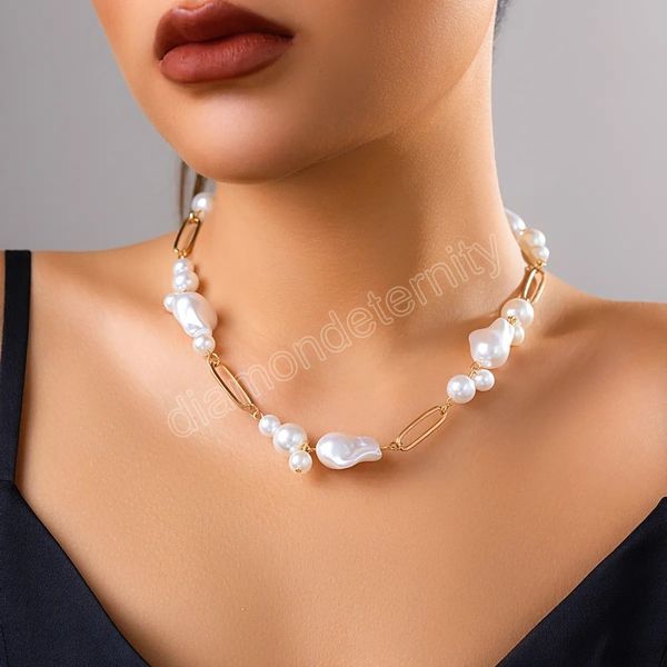 

irregular imitation pearls short choker necklace for women trendy charms collar 2023 fashion jewelry for neck accessories ladies, Golden;silver