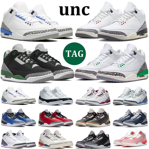 

2023 men women 3s basketball shoes pine green laser orange archaeo brown unc jumpman 3 black cement rust pink throw line fire red unc mens t