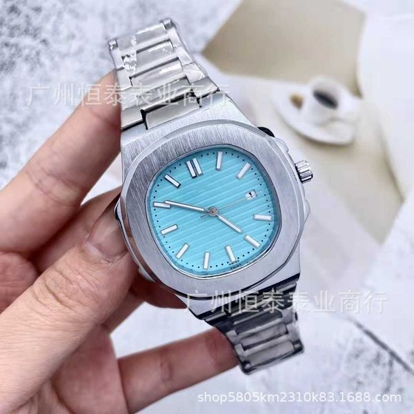 

new traceless baidajia nautilus blue face green business band calendar steel men's watch, Slivery;brown