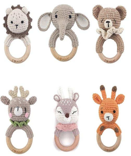 

baby rattles diy crochet cartoon lion fox doll hand bell carved wooden ring teething toys newborn molar teether educational toy6830216