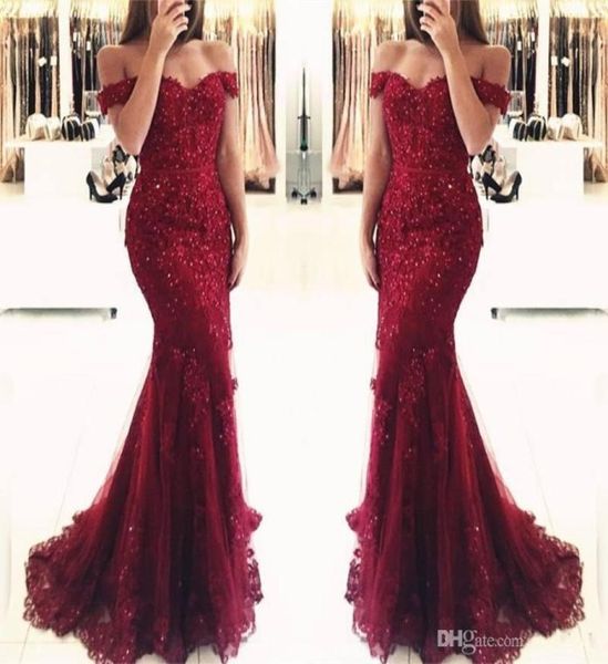 

new elegant off the shoulder beaded mermaid prom dresses short sleeves lace appliques floor length formal evening mother gown cust9333913, Black;red