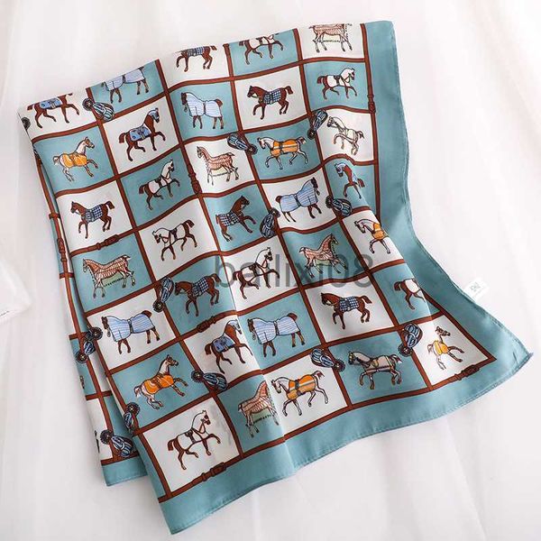 

scarves luxury animal silk satin head scarf for women plaid print kerchief neck scarfs 70cm square shawls and wrpas scarves for ladies j2307, Blue;gray